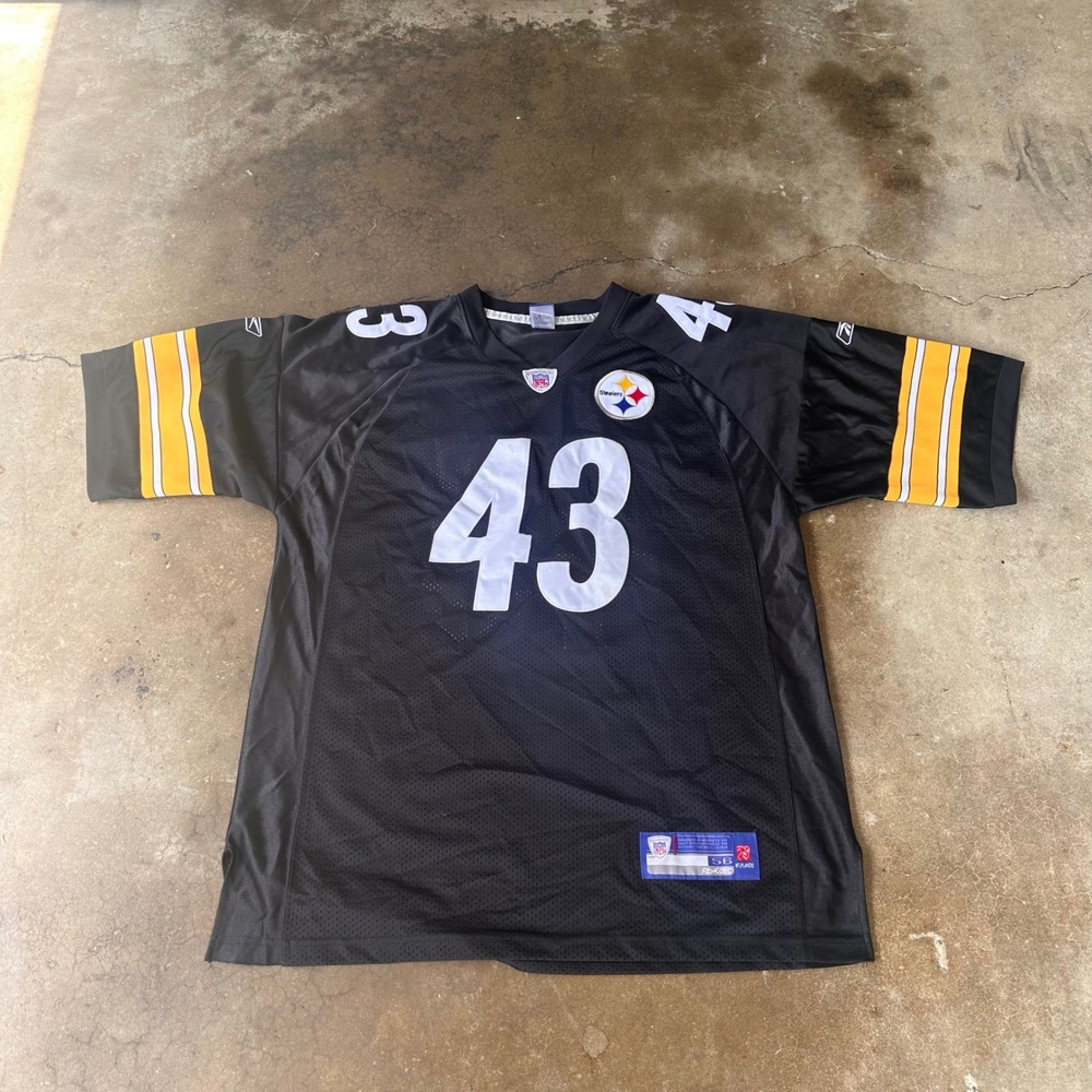 Reebok NFL Jersey Mens 56 Black Good Pittsburgh Steelers Polamalu 43 Stitched